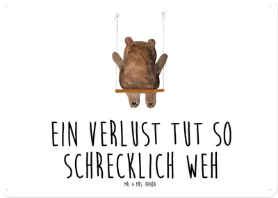 Produktbild von Mr. & Mrs. Panda tafel Bär Schaukel DIN A4 - Weiß - Geschenk, Wandbild, Blechschild, Retro, wandtafel, Schild, Teddy
