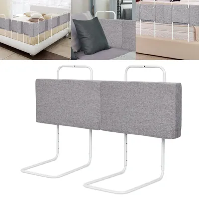 Produktbild von Eikuavons 2x Bettgitter 50cm Leinenfarbe, Bettschutzgitter Set, 5-Loch höhenverstellbar, Rausfallschutz Kinderbettgitter für Babybett & Familienbett