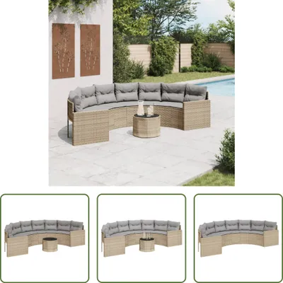 Produktbild von The Living Store Gartensofa mit Tisch und Kissen Halbrund Beige Poly-Rattan