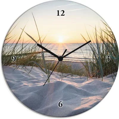 Produktbild von ARTland Glas Wanduhr Funkuhr - schwarzer Zeiger Ostseestrand Größe: 30x30 cm