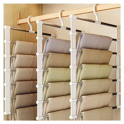 Produktbild von Hosen Kleiderbügel Platzsparend 3 Stück, Kleiderschrank Organizer, Faltbare Kleiderbügel, Platzsparende Kleiderbügel für Hosen, Jeans, Schals, Gamaschen, Handtücher,Krawatten