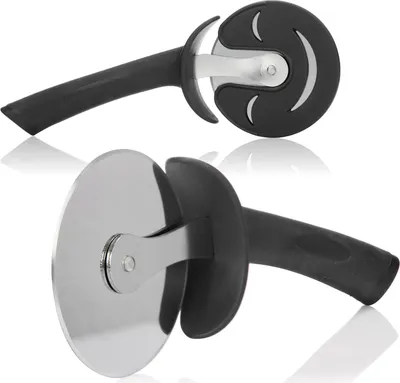 Produktbild von COM-FOUR® 2x Pizzaschneider - Pizzaroller, Pizzarad - Pizza Cutter aus Edelstahl, stabiler Griff und Schutzkappe, Schwarz