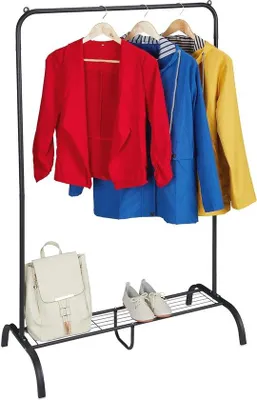 Productafbeelding van Kledingrek met opbergruimte - 139 x 90 x 44 cm, vrijstaand, zwart