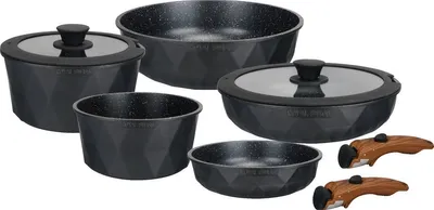Productafbeelding van Pannenset 9-delig – Inductie Pannen – PFAS-Vrij – Afneembare Handgrepen – Pannensets – zwart – Royal Swiss®
