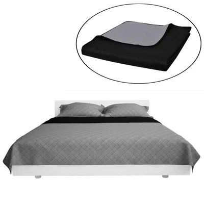 Zdjęcie produktu dla vidaXL Dwustronna narzuta na łóżko pikowana czarna/szara 230x260 cm