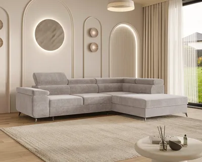 Produktbild von MOEBLO Ecksofa OSTIN – L-Form Wohnlandschaft mit Schlaffunktion, Bettkasten, 6-fach verstellbaren Kopfstützen und Armlehne, 290x75-90x202 cm - Ottomane Rechts - Beige (Spark 02)