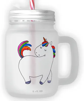 Produktbild von Mr. & Mrs. Panda Glas Einhorn Stolzieren - Transparent - Geschenk, Unicorn, Mit Strohhalm, Einhörner, Eiskaffee, Pferd, Becher Deckel, Freundin, Cocktailglas