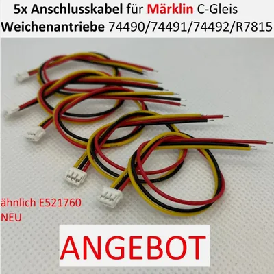 Productafbeelding van 5x Aansluitkabels voor Märklin C-rail wisselaansturingen 74490 / 74491, compatibel met E521760