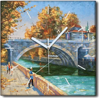 Produktbild von Coloray Uhr auf Leinwand 30x30 cm Wand Uhr Dekoration Wohnzimmer Segeltuch weiße Zeiger -Fischerwasserbrücke.