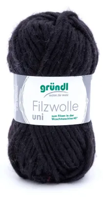 A ball of dark grey yarn with a label wrapped around it.
