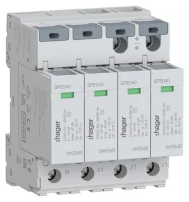 Image de Parafoudre Hager 4P SPE440S T2 TNS Uc 275 V, In 20 kA, Imax 40 kA