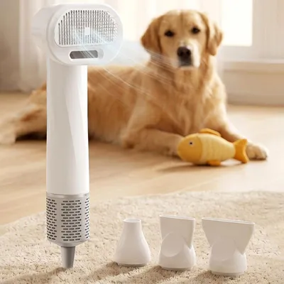 Produktbild von ZELURXX 2-in-1 Haustierhaartrockner mit Bürste, 57dB leise, 3 Temperaturstufen, 4 Aufsätze, für Hunde & Katzen