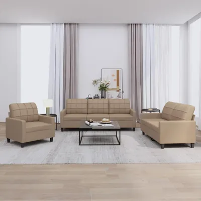 Produktbild von vidaXL 3-tlg. Sofagarnitur mit Kissen Cappuccino-Braun Kunstleder