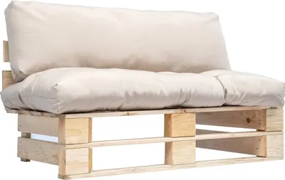 Produktbild von Outdoor-Sofa Paletten mit Kissen in Sandfarben Kiefernholz