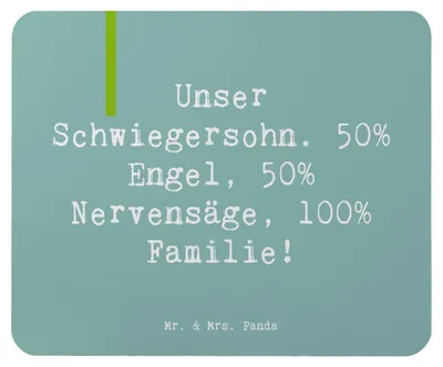 Produktbild von Mr. & Mrs. Panda Mauspad Spruch Schwiegersohn Engel Nervensäge - Meeresbrise - Geschenk, Schwiegereltern, Beziehung, Humor, Mouse Pad, mousematte, Familienmitglieder, pc