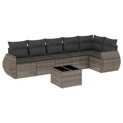 Immagine prodotto di vidaXL Set di divani da giardino 7 pezzi con cuscini in polirattan grigio