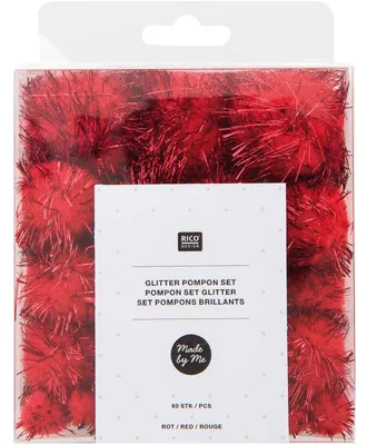 Produktbild von Glitter Pompom Set Rot 60 Stück verschiedene Größen