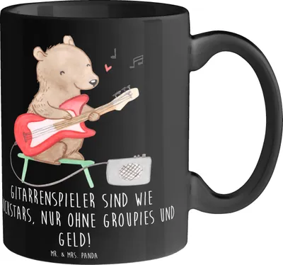 Produktbild von Mr. & Mrs. Panda Kaffeebecher Gitarre Helden - Schwarz - Geschenk, Freiheit, Instrument, Teetasse, Liebe, Musik, Akustik, Musiker, Tasse, Kaffeetasse, Lernen, haferl