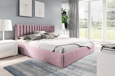 Produktbild von BETTSO Doppelbett Polsterbett Bett mit dekorativ Kopfstütze und Bettkasten FAME 140 x 200 cm Rosa