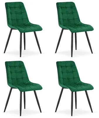Productafbeelding van Set van 4 groene fluwelen stoelen, geschikt voor de eetkamer, keuken of woonkamer