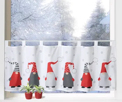 Produktbild von heimtexland ® Scheibengardine Weihnachten Deko Gardine 45x120 Wichtel Winter Fensterdekoration Typ651