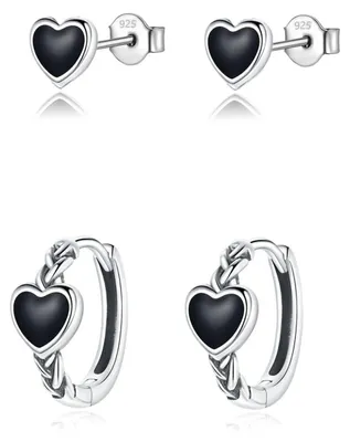 Produktbild von 2 Paar silberne Herz-Ohrringe, 925 Sterling Silber