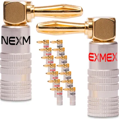Produktbild von NEXMEX Bananenstecker 90° winkel 4mm 16x schraubbar vergoldet Lautsprecherkabel