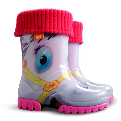 Produktbild von DEMAR Kinder Gummistiefel Kinderschuhe Regenschuhe mit Einlage Mädchen Rosa Pony Gefüttert 22/23