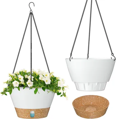 Produktbild von Hängender Pflanzenpot 20 cm - Gartenornament für Innen und Außen - Set von 2 - Weiß