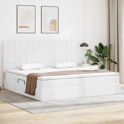Obrázek produktu pro Maison Exclusive – postel s úložným prostorem a LED osvětlením, čistě bílá, 200 x 200 cm, umělá kůže