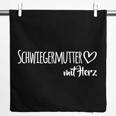 Produktbild von Huuraa Kissenbezug Schwiegermutter mit Herz 40x40cm Black Baumwolle Dekokissenbezug Geschenkidee