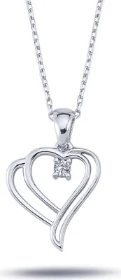 Produktbild von Halskette mit Anhänger Doppelherz und Diamant Brillant-Schliff in 14 Karat Weißgold