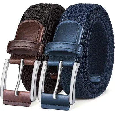 Obrázek produktu pro Elastický opletený pásek, sada 2 kusů, pánský/dámský, látkový pásek, proplétaný, elastický, šířka 35 mm, délka 105 cm, barva: černá/antiková modrá