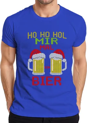 Produktbild von Ho Ho hol mir mal ein Bier Weihnachtsstrick Bierkrug Bierliebhabe Herren T-Shirt, Blau, S
