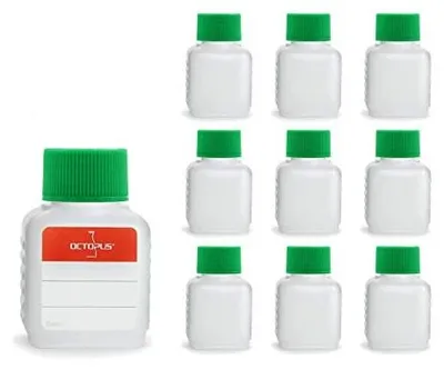 Zdjęcie produktu dla Butelki plastikowe 50 ml hdpe zielone zestaw 10 szt. etykiety