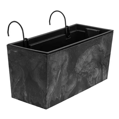 Produktbild von Blumenkasten mit Halterung und praktischem Einsatz Blumentopf Länge: 39,5 cm Balkonkasten auf Kunststoff Betonoptik Beton Struktur Anthrazit Farbe Innen / Außenbereiche