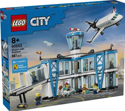 Produktbild von LEGO City Flughafen mit Flugzeug - Spielzeug Miniatur Modellbau mit Terminal, Flugzeug, Schlepperfahrzeug, Fluggastbrücke, 9 Minifiguren & Zubehör - Geburtstagsgeschenk für Jungen ab 8 Jahren - 60502