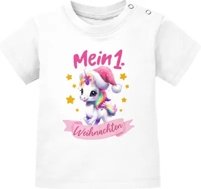 Produktbild von Baby Shirt kurzarm Mein 1. Weihnachten Babyshirt Einhorn Design Weihnachtsshirt Mädchen SpecialMe®