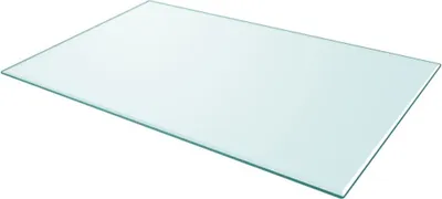 A rectangular glass tabletop is shown from a slightly elevated angle against a white background.
