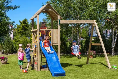 Produktbild von Fungoo Spielturm / Gartenspielhaus CAROL2, mit Rutsche 2,2m & Kletterwand; 03020