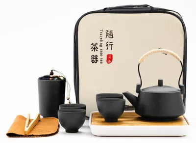 Productafbeelding van Thee service, draagbaar - Porselein - Theepot - Cadeau voor reizigers - Keramiek - Geschiedenis van China - Thee set