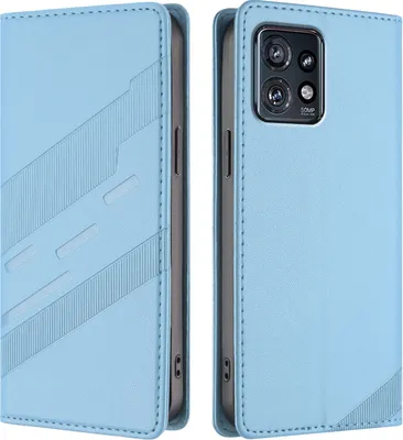 Produktbild von Hülle für Motorola Edge+ 2023/Moto X40/Edge 40 Pro, Kunstleder Brieftaschen Handyhülle mit Kartenfach und Standfunktion Hellblau