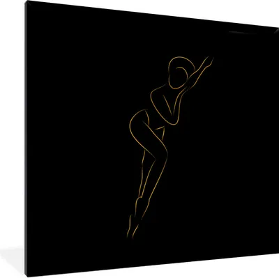 Produktbild von MuchoWow® Gerahmtes Poster Frau - Schwarz - Gold - Strichzeichnung 40x40 cm - Poster mit Schwarzem Bilderrahmen Wandposter Rahmen Foto Bilder - Mit Rahmen - Wanddekoration Schlafzimmer