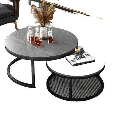 Image de Ensemble de table basse, design moderne, plateau en marbre gris, GRIS FONCÉ