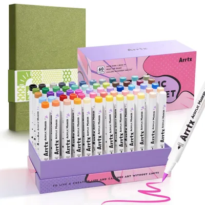 Produktbild von Acrylstifte Pinselspitze 60 Farben + A5 Skizzenbuch 60 Blatt 180 g/m²