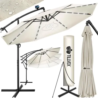 Obrázok produktu pre tillvex Alu Ampelschirm Beige LED Solar Ø 300 cm mit Kurbel | Slnečník s vypínačom | Záhradný slnečník hliníkový s UV ochranou | Korbový slnečník so stojanom Trhový slnečník vodotesný, Obrázok generovaný UI