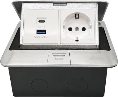 Immagine prodotto di Presa da pavimento elettrica con 2 prese e USB - Prese da pavimento facili da installare - Argento