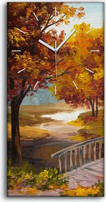 Produktbild von Wandbild Leinwand Bilder Wanduhr 30x60 Gemälde Park Bäume Herbst Blätter Brücken - weiße Hände