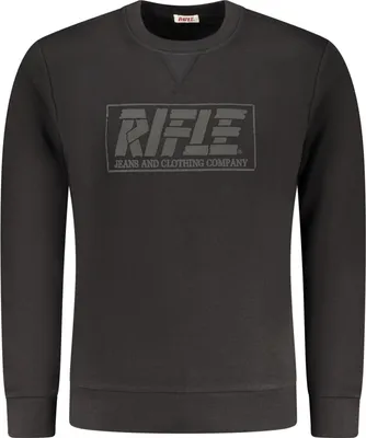 Produktbild von Schwarzes Langarmshirt für Herren - Rundhals, Aufgeraut & Bedruckt