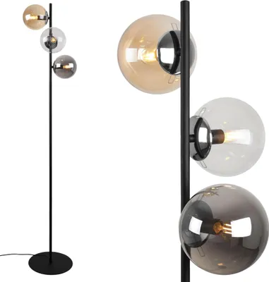 Produktbild von Stehlampe Siena schwarz-chrom 3-flammig mit gemischten Lampenschirmen